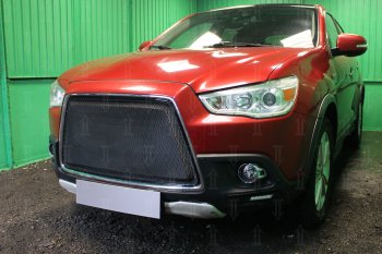 6 999 р. Защитная сетка в бампер (3D, ячейка 4х10 мм) Alfeco Премиум Mitsubishi ASX дорестайлинг (2010-2012) (Чёрная)  с доставкой в г. Новочеркасск. Увеличить фотографию 2