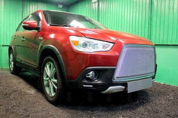 8 349 р. Защитная сетка в бампер (3D, ячейка 4х10 мм) Alfeco Премиум Mitsubishi ASX дорестайлинг (2010-2012) (Хром)  с доставкой в г. Новочеркасск. Увеличить фотографию 2