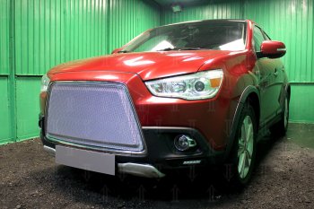 8 349 р. Защитная сетка в бампер (3D, ячейка 4х10 мм) Alfeco Премиум Mitsubishi ASX дорестайлинг (2010-2012) (Хром)  с доставкой в г. Новочеркасск. Увеличить фотографию 3