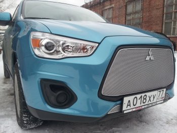 5 999 р. Защитная сетка в бампер (верх, ячейка 4х10 мм) Alfeco Премиум Mitsubishi ASX 1-ый рестайлинг (2013-2016) (Хром)  с доставкой в г. Новочеркасск. Увеличить фотографию 2