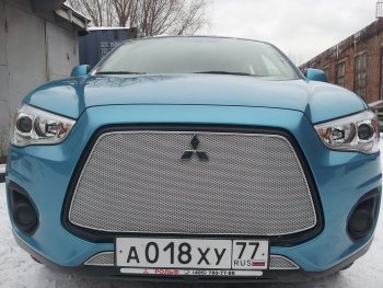 5 999 р. Защитная сетка в бампер (верх, ячейка 4х10 мм) Alfeco Премиум Mitsubishi ASX 1-ый рестайлинг (2013-2016) (Хром)  с доставкой в г. Новочеркасск. Увеличить фотографию 4