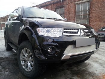 4 299 р. Защитная сетка в бампер (низ, ячейка 4х10 мм) Alfeco Премиум Mitsubishi L200 4  рестайлинг (2013-2016) (Хром)  с доставкой в г. Новочеркасск. Увеличить фотографию 4