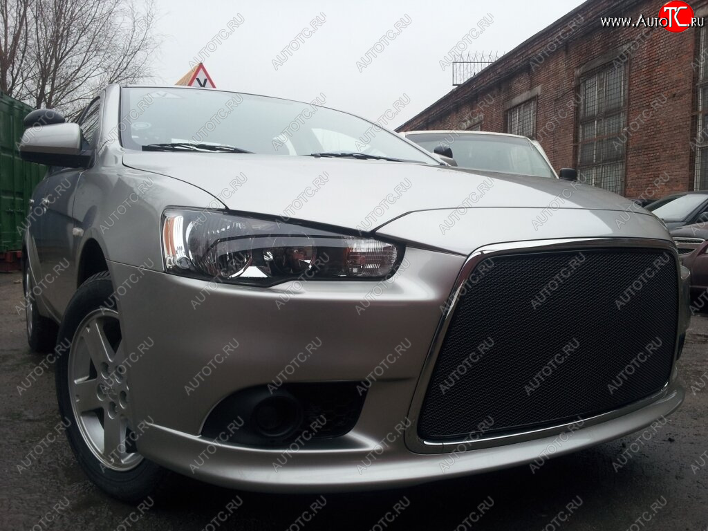 5 999 р. Защитная сетка в бампер (ячейка 3х7 мм) Alfeco Стандарт Mitsubishi Lancer 10 седан рестайлинг (2011-2017) (Чёрная)  с доставкой в г. Новочеркасск