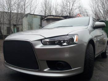 5 999 р. Защитная сетка в бампер (ячейка 3х7 мм) Alfeco Стандарт Mitsubishi Lancer 10 седан рестайлинг (2011-2017) (Чёрная)  с доставкой в г. Новочеркасск. Увеличить фотографию 3