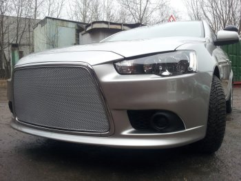 5 999 р. Защитная сетка в бампер (ячейка 3х7 мм) Alfeco Стандарт Mitsubishi Lancer 10 седан рестайлинг (2011-2017) (Хром)  с доставкой в г. Новочеркасск. Увеличить фотографию 2