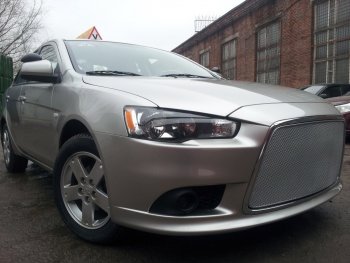 5 999 р. Защитная сетка в бампер (ячейка 3х7 мм) Alfeco Стандарт Mitsubishi Lancer 10 седан рестайлинг (2011-2017) (Хром)  с доставкой в г. Новочеркасск. Увеличить фотографию 3