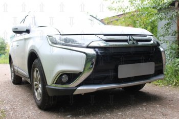 10 399 р. Защитная сетка в бампер (3 части, ячейка 4х10 мм) Alfeco Премиум Mitsubishi Outlander GF 2-ой рестайлинг (2015-2018) (Чёрная)  с доставкой в г. Новочеркасск. Увеличить фотографию 3