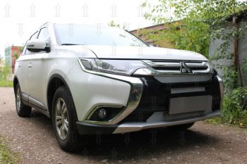 8 999 р. Защитная сетка в бампер (3 части, ячейка 4х10 мм) Alfeco Премиум Mitsubishi Outlander GF 2-ой рестайлинг (2015-2018) (Хром)  с доставкой в г. Новочеркасск. Увеличить фотографию 2