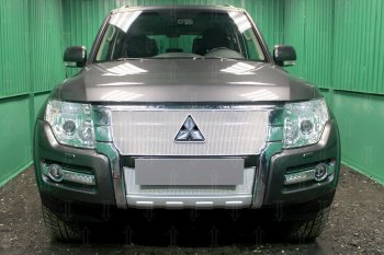 Защитная сетка в бампер (низ, ячейка 4х10 мм) Стрелка11 Премиум Mitsubishi Pajero 4 V90 2-ой рестайлинг (2014-2020)  (Хром)