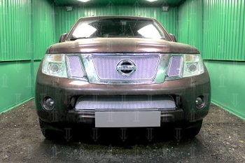 Защитная сетка в бампер (низ, ячейка 4х10 мм) Стрелка11 Премиум Nissan Pathfinder R51 рестайлинг (2009-2014)  (Хром)