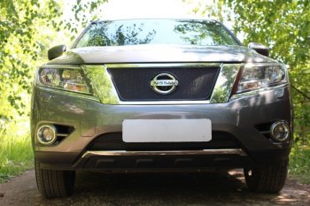 Защитная сетка в бампер (верх, ячейка 4х10 мм) Стрелка11 Премиум Nissan Pathfinder R52 дорестайлинг (2012-2017)  (Чёрная)