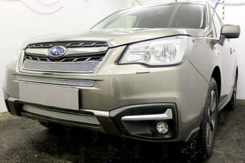 3 999 р. Защитная сетка в бампер (низ, ячейка 4х10 мм) Стрелка11 Премиум Subaru Forester SJ рестайлинг (2016-2019) (Хром)  с доставкой в г. Новочеркасск. Увеличить фотографию 3