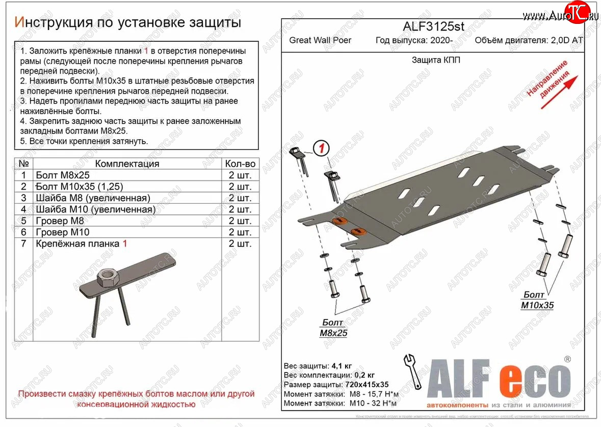 2 759 р. Защита КПП (V-2,0D АT) Alfeco  Great Wall Poer (2021-2024) (Сталь 2 мм)  с доставкой в г. Новочеркасск