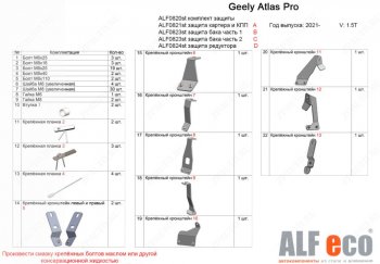 16 549 р. Защита картера, КПП, топливного бака и редуктора (V-1,5T, 4 части) ALFECO Geely Atlas Pro NL3 (2019-2025) (Сталь 2 мм)  с доставкой в г. Новочеркасск. Увеличить фотографию 2