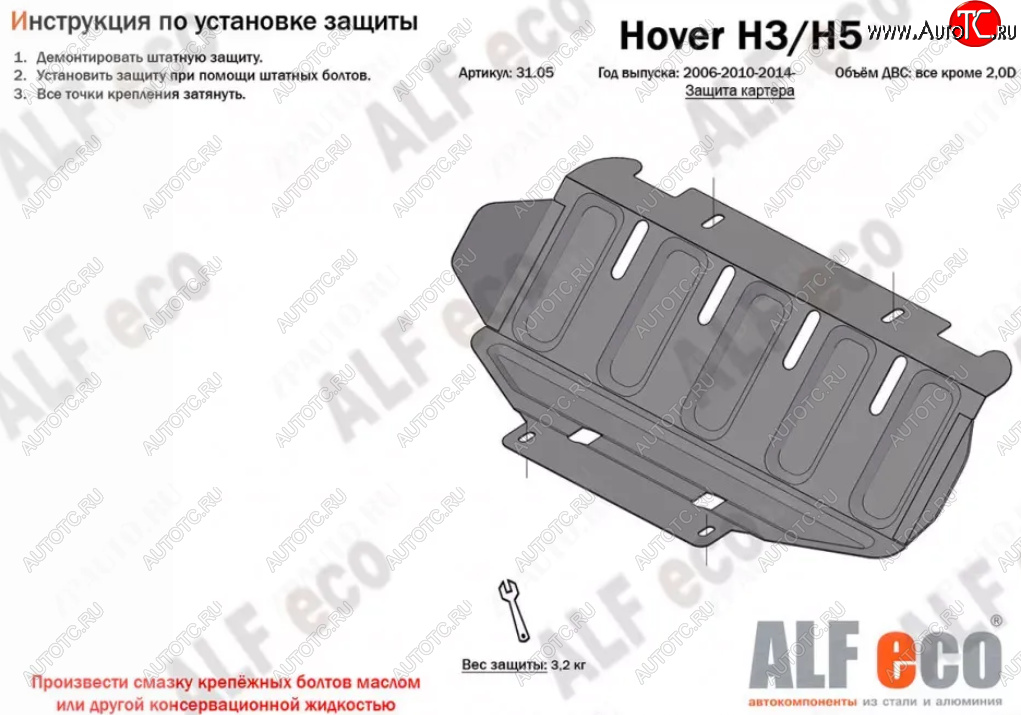 1 999 р. Защита картера (V-all кроме 2,0D) Alfeco  Great Wall Hover H5 (2010-2017) (Сталь 2 мм)  с доставкой в г. Новочеркасск