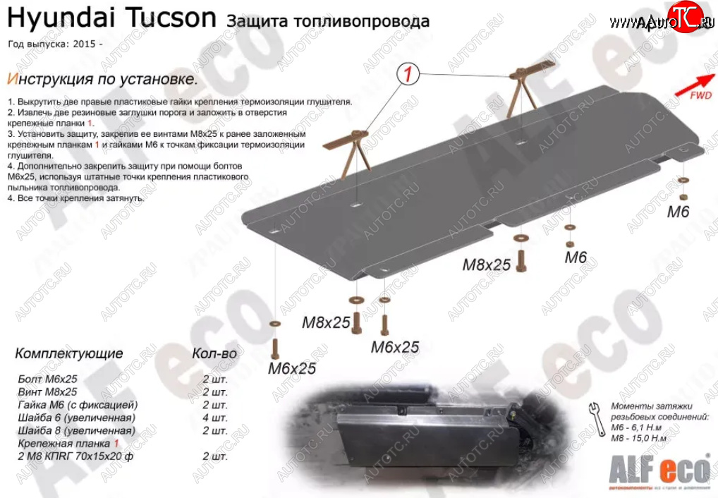 2 289 р. Защита топливопровода Alfeco  Hyundai Tucson  TL (2015-2021) дорестайлинг, рестайлинг (Сталь 2 мм)  с доставкой в г. Новочеркасск