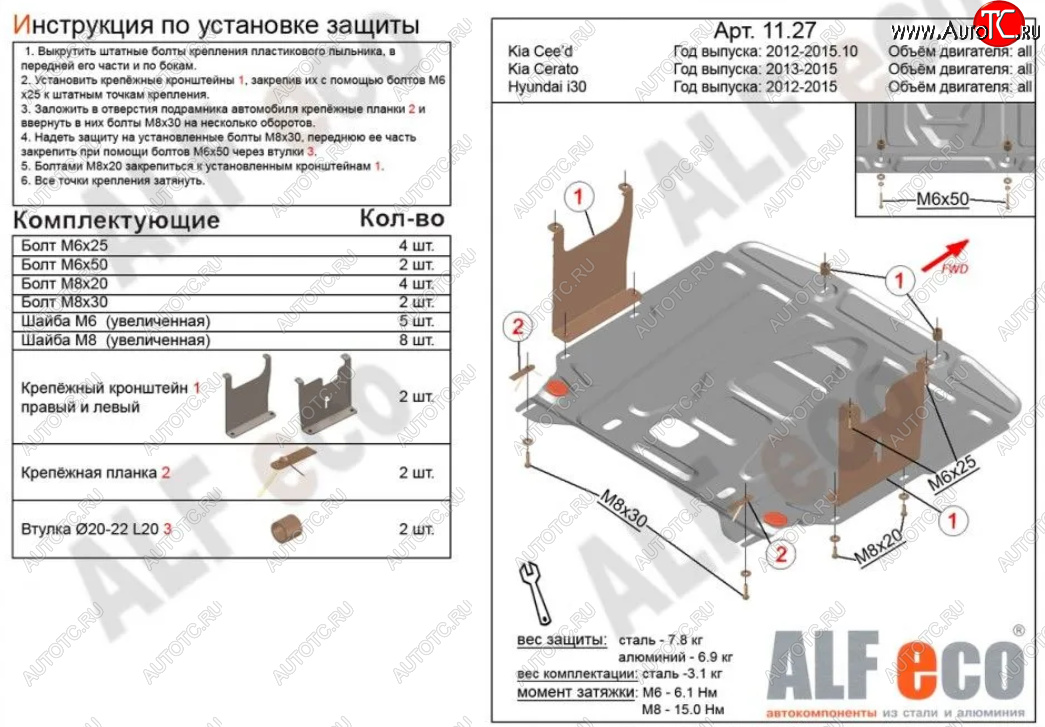 5 449 р. Защита картера двигателя и КПП Alfeco  KIA Cerato  3 YD (2013-2016) дорестайлинг седан (Сталь 2 мм)  с доставкой в г. Новочеркасск