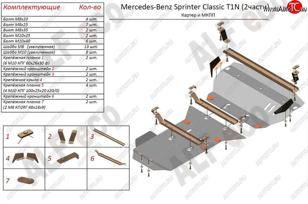 15 899 р. Защита картера двигателя и МКПП (V-2,1 CDI, 2 части) ALFECO Mercedes-Benz Sprinter W906 рестайлинг (2014-2018) (Алюминий 3 мм)  с доставкой в г. Новочеркасск