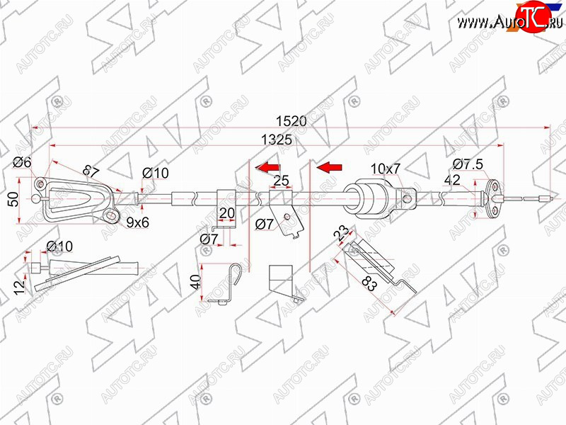 1 499 р. Трос ручника RH 2WD SAT  Nissan Wingroad  2 Y11 (1999-2005) дорестайлинг универсал, рестайлинг универсал (-Antiskid)  с доставкой в г. Новочеркасск