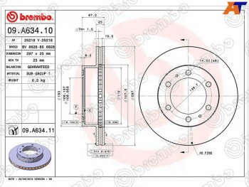 5 549 р. Передний тормозной диск (вентилируемый, d 297) BREMBO  Toyota Fortuner  AN50/AN60 - Hilux  AN10,AN20  с доставкой в г. Новочеркасск. Увеличить фотографию 1