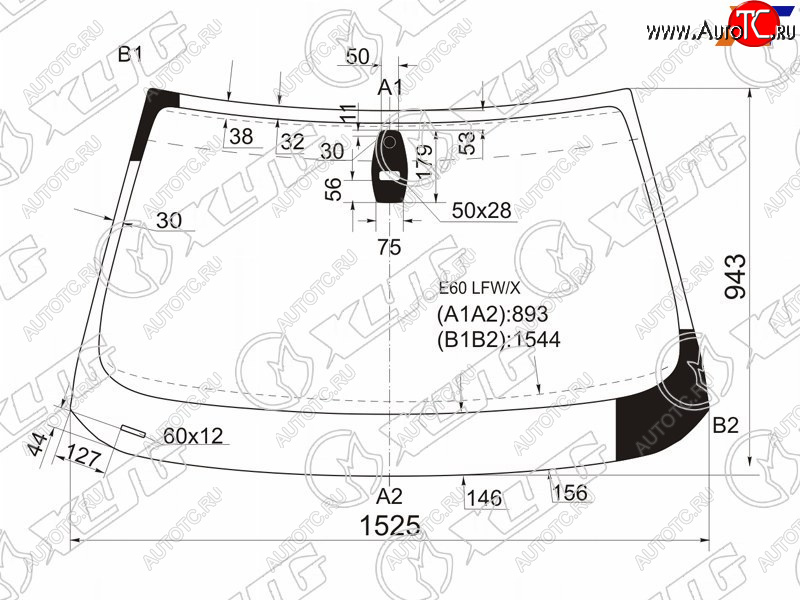 8 199 р. Стекло лобовое (Прямоугольный датчик дождя) XYG  BMW 5 серия ( E60,  E61) (2003-2007) седан дорестайлинг, универсал дорестайлинг  с доставкой в г. Новочеркасск