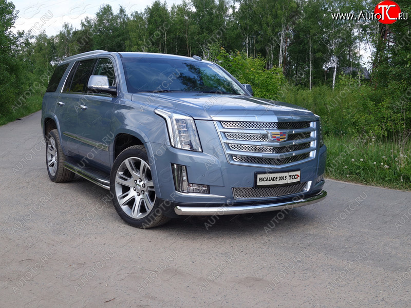 23 999 р. Защита переднего бампера нижняя 76,1 мм ТСС Тюнинг  Cadillac Escalade  GMTK2 джип 5 дв. (2015-2020) короткая база (нержавейка)  с доставкой в г. Новочеркасск