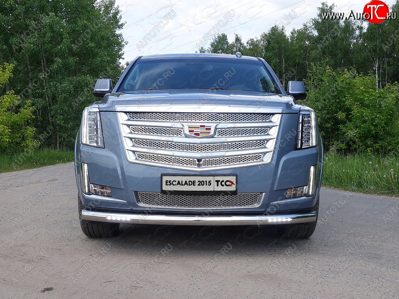 40 999 р. Защита переднего бампера нижняя с ДХО 76,1 мм ТСС Тюнинг Cadillac Escalade GMTK2 джип 5 дв. короткая база (2015-2020) (нержавейка)  с доставкой в г. Новочеркасск