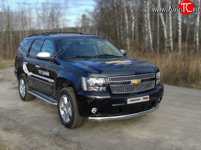 28 699 р. Защита переднего бампера овальная 75х42 мм ТСС тюнинг  Chevrolet Tahoe ( GMT900,  K2UC) (2006-2021) 5 дв. (нержавейка)  с доставкой в г. Новочеркасск