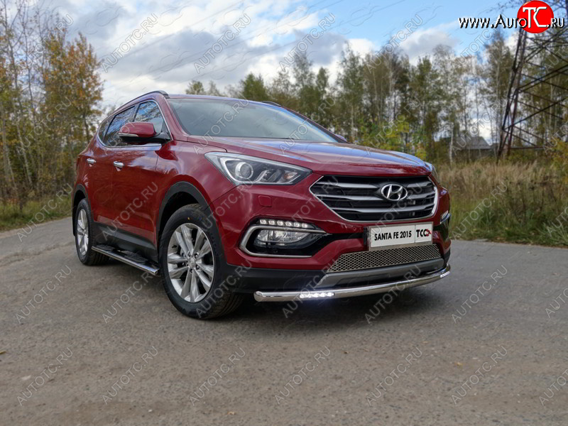 35 999 р. Защита переднего бампера нижняя с ДХО 60,3 мм ТСС Тюнинг  Hyundai Santa Fe  DM (2015-2019) рестайлинг (нержавейка)  с доставкой в г. Новочеркасск