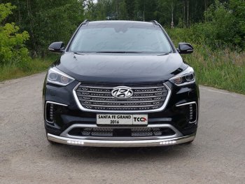 Защита передняя нижняя овальная с ДХО 75х42 мм ТСС Тюнинг Hyundai (Хюндаи) Grand Santa Fe (гранд)  1 DM (2016-2018) 1 DM рестайлинг  (нержавейка)