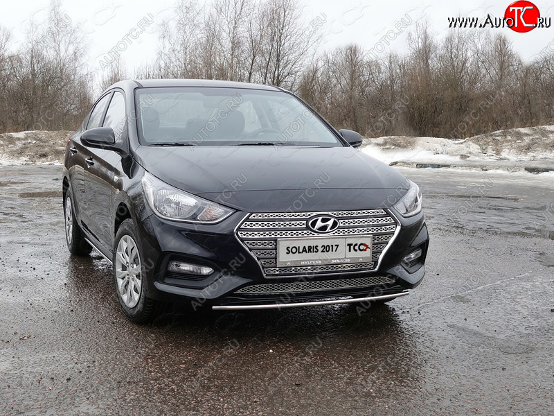 6 099 р. Защита переднего бампера нижняя 25 мм ТСС Тюнинг  Hyundai Solaris  HCR (2017-2020) седан дорестайлинг (нержавейка)  с доставкой в г. Новочеркасск