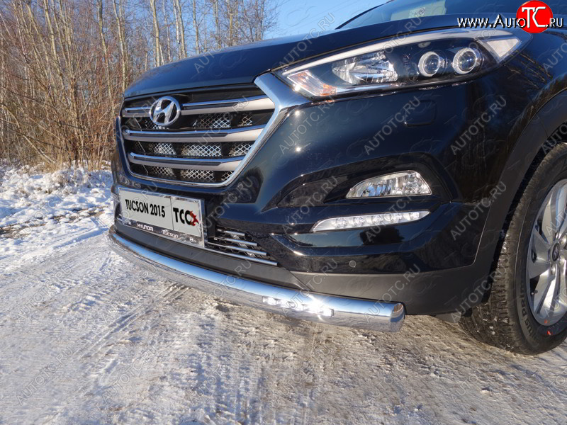 43 849 р. Защита передняя нижняя овальная с ДХО 75х42 мм ТСС Тюнинг  Hyundai Tucson  TL (2015-2018) дорестайлинг (нержавейка)  с доставкой в г. Новочеркасск