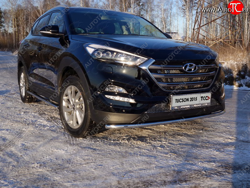 16 549 р. Защита переднего бампера нижняя d42,4 мм ТСС Тюнинг  Hyundai Tucson  TL (2015-2018) дорестайлинг (нержавейка)  с доставкой в г. Новочеркасск