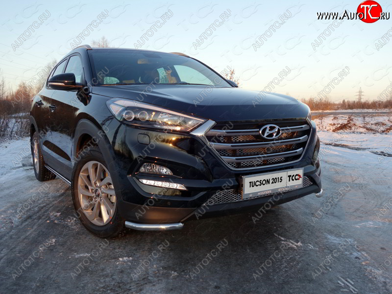 12 299 р. Защита переднего бампера уголки 42,4 мм ТСС тюнинг Hyundai Tucson TL дорестайлинг (2015-2018) (нержавейка)  с доставкой в г. Новочеркасск