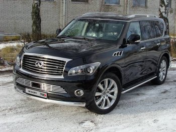 28 999 р. Защита переднего бампера нижняя 75*42 мм ТСС Тюнинг INFINITI QX56 Z62 (2010-2013) (нержавейка)  с доставкой в г. Новочеркасск. Увеличить фотографию 1