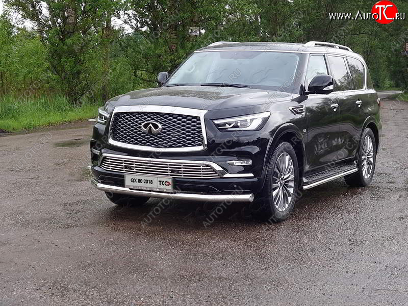 27 999 р. Защита переднего бампера нижняя d76,1 мм ТСС Тюнинг  INFINITI QX80  Z62 (2018-2024) 2-ой рестайлинг (нержавейка)  с доставкой в г. Новочеркасск