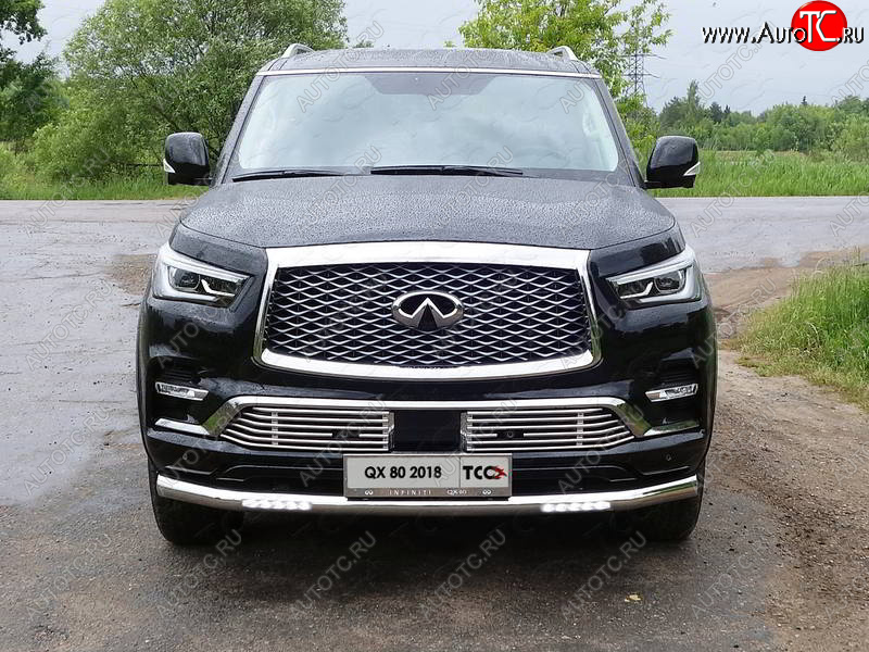 46 749 р. Защита переднего бампера нижняя с ДХО 76,1 мм ТСС Тюнинг  INFINITI QX80  Z62 (2018-2024) 2-ой рестайлинг (нержавейка)  с доставкой в г. Новочеркасск