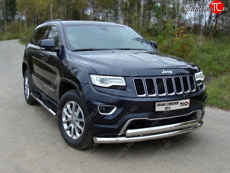 29 999 р. Защита передняя нижняя двойная 76,1*75 мм Тюнинг Jeep Grand Cherokee WK2 1-ый рестайлинг (2013-2018) (нержавейка)  с доставкой в г. Новочеркасск