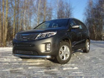 20 899 р. Защита переднего бампера овальная 75х42 мм ТСС тюнинг KIA Sorento XM рестайлинг (2012-2015) (нержавейка)  с доставкой в г. Новочеркасск. Увеличить фотографию 1