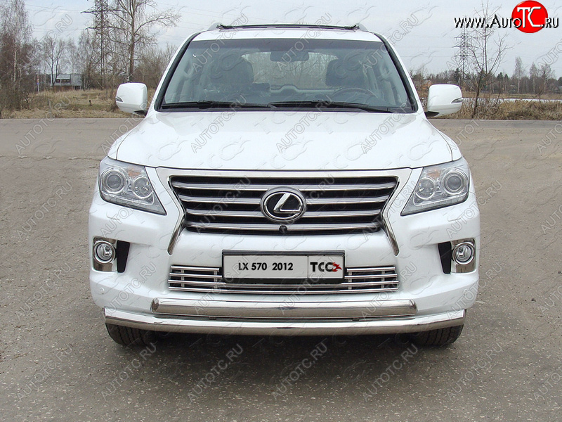 37 649 р. Защита передняя нижняя двойная 76,1*75 мм кроме F-Sport Тюнинг Lexus LX570 J200 1-ый рестайлинг (2012-2015) (нержавейка)  с доставкой в г. Новочеркасск