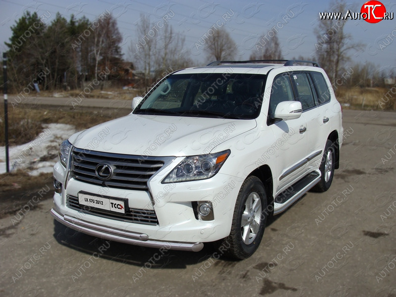 37 649 р. Защита передняя нижняя двойная 76,1*50,8 мм кроме F-Sport Тюнинг Lexus LX570 J200 1-ый рестайлинг (2012-2015) (нержавейка)  с доставкой в г. Новочеркасск