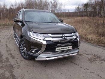 Защита передняя нижняя короткая с ходовыми огнями 60,3 мм ТСС Тюнинг Mitsubishi Outlander GF 2-ой рестайлинг (2015-2018)  (нержавейка)