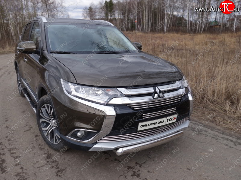 20 699 р. Защита переднего бампера нижняя овальная 75*42 мм ТСС Тюнинг  Mitsubishi Outlander  GF (2015-2018) 2-ой рестайлинг (нержавейка)  с доставкой в г. Новочеркасск