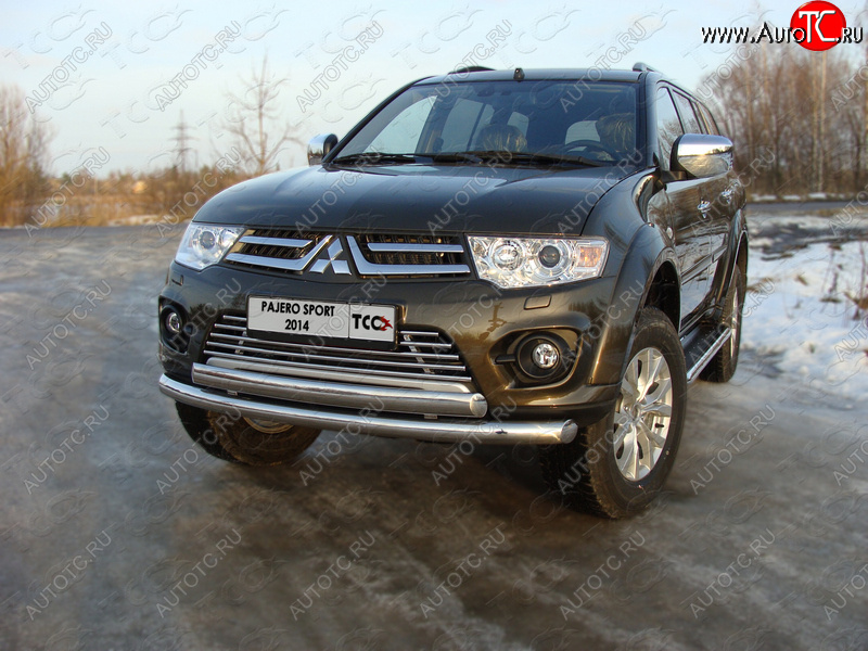 24 949 р. Защита передняя нижняя двойная 76,1*75 мм ТСС Тюнинг Mitsubishi Pajero Sport PB рестайлинг (2013-2017) (нержавейка)  с доставкой в г. Новочеркасск