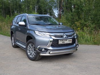 25 599 р. Защита передняя нижняя двойная 76,1*75 мм ТСС Тюнинг Mitsubishi Pajero Sport QE дорестайлинг (2015-2021) (нержавейка)  с доставкой в г. Новочеркасск. Увеличить фотографию 1