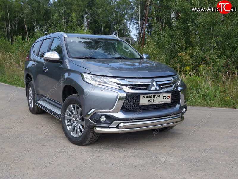 25 599 р. Защита передняя нижняя двойная 76,1*75 мм ТСС Тюнинг Mitsubishi Pajero Sport QE дорестайлинг (2015-2021) (нержавейка)  с доставкой в г. Новочеркасск