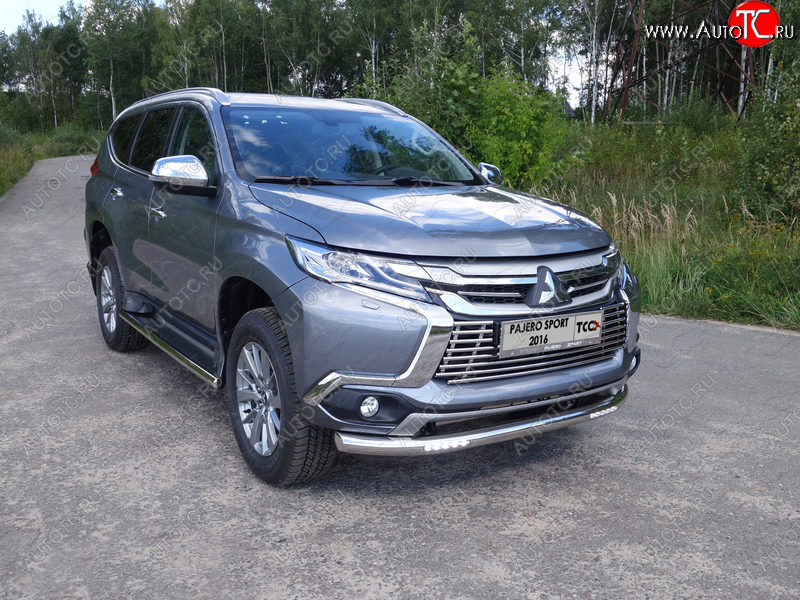 37 649 р. Защита переднего бампера нижняя с ДХО 76,1 мм ТСС Тюнинг Mitsubishi Pajero Sport QE дорестайлинг (2015-2021) (нержавейка)  с доставкой в г. Новочеркасск