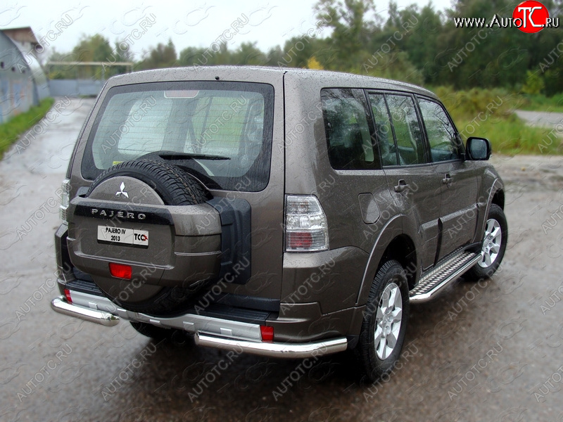 22 999 р. Защита задняя (уголки, нержавейка 76,1 мм) ТСС Тюнинг Mitsubishi Pajero 4 V80 3 дв. 1-ый рестайлинг (2011-2014)  с доставкой в г. Новочеркасск