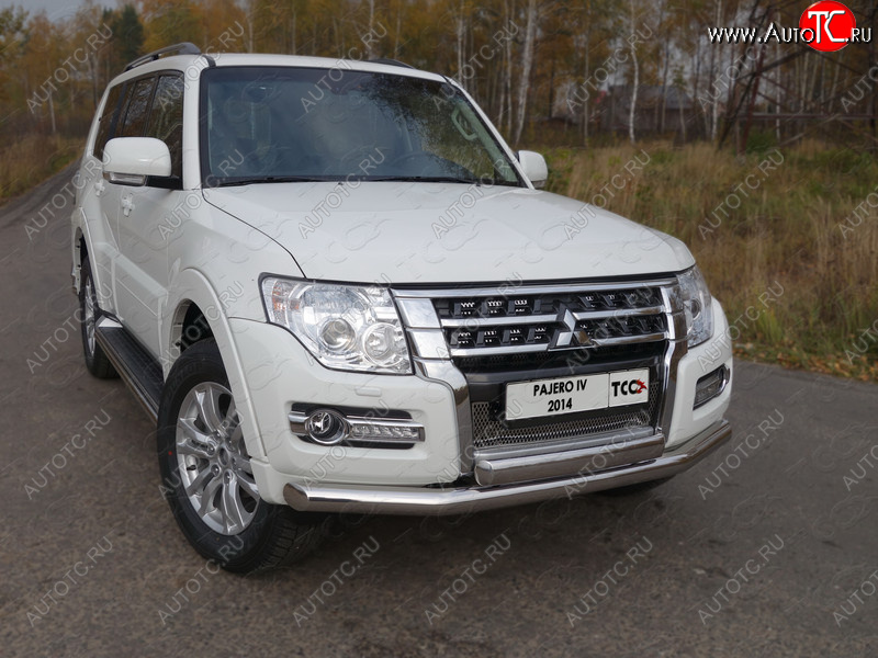 25 599 р. Защита передняя нижняя двойная 76,1*75 мм ТСС Тюнинг Mitsubishi Pajero 4 V90 2-ой рестайлинг (2014-2020) (нержавейка)  с доставкой в г. Новочеркасск