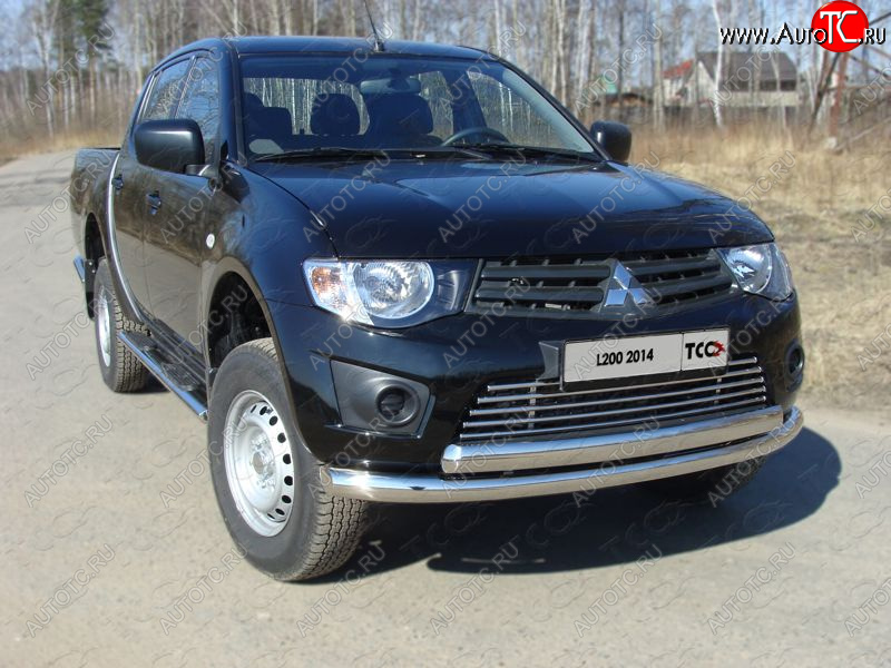 23 999 р. Защита передняя нижняя двойная 76*75 мм Long ТСС Тюнинг Mitsubishi L200 4  рестайлинг (2013-2016) (нержавейка)  с доставкой в г. Новочеркасск